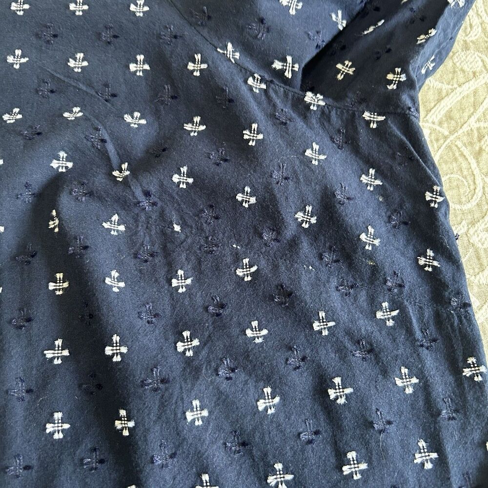 Talbots Plus Top Women 3X Navy White Embroidery Swiss Dot Pullover Cottage Comfy - Picture 10 of 15
